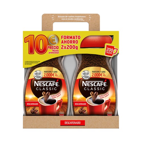 NESCAFÉ Café soluble descafeinado pack 2 uds x 200 g.