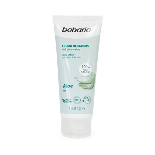BABARIA Crema de manos hidrantante con aloe vera 100% puro 75 ml.