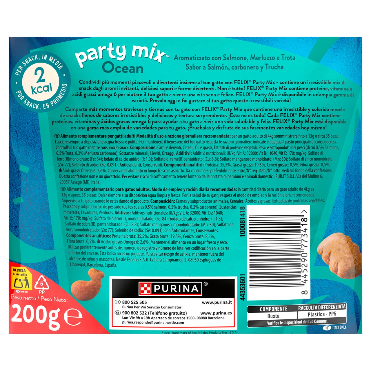 FELIX Snacks gatos Party Mix PURINA FÉLIX 200 g.