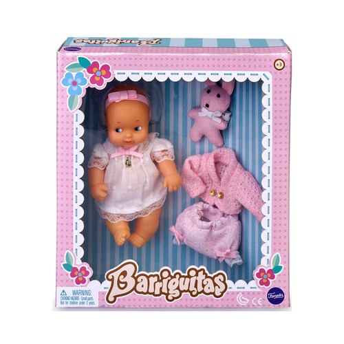 Set de muñeco bebé con ropita y osito de color rosa, BARRIGUITAS.