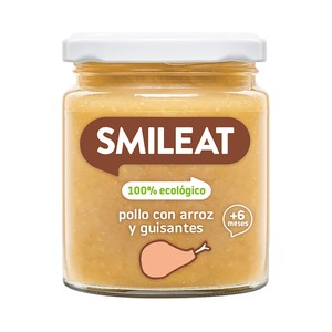 Imagen de SMILEAT Tarrito de pollo con arroz y guisantes 100% ecológico, a partir de 6 meses 230 g.