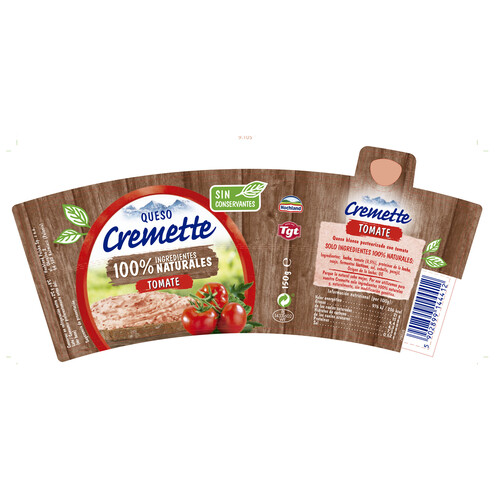 CREMETTE Queso blando pasteurizado con tomate, 100 % ingredientes naturales CREMETTE 150 g.