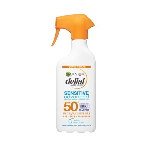 DELIAL Protector solar en spray con factor de protección 50+ (muy alto) DELIAL Sensitive advanced 300 ml.