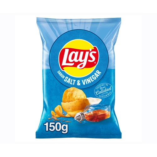 LAY'S Patatas fritas lisas con sabor a sal y vinagre en bolsa 150 g.