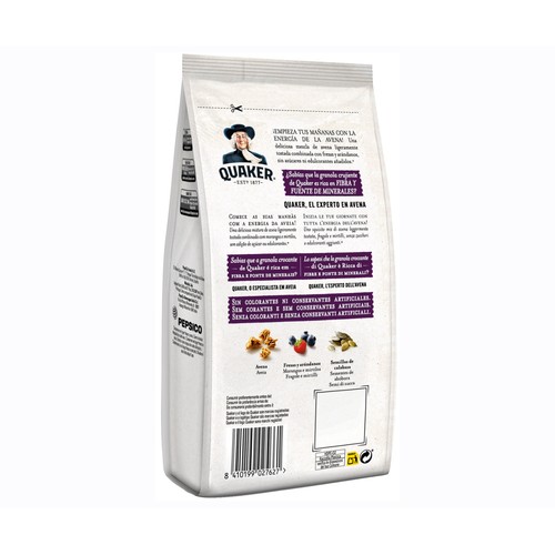 QUAKER Muesli crujiente con fresa y arándanos 350 g.