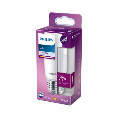 Bombilla Led E27, 9,5W=75W, luz neutra 4000K, 1050lm, PHILIPS.