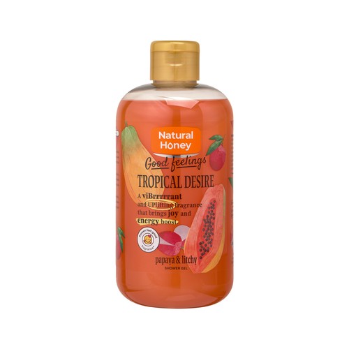 NATURAL HONEY Good feelings tropical desire Gel para ducha o baño con aroma a papaya y litchy 500 ml.