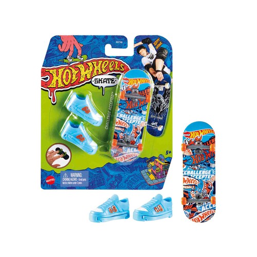 HOT WHEELS Monopatín de juguete Tabla de skate con zapatillas para dedos, modelos surtidos, +5 años (MATTEL HGT46)