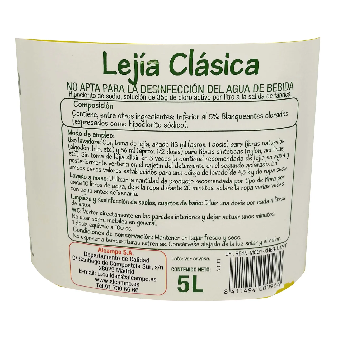 PRODUCTO ECONÓMICO ALCAMPO Lejía 5 l.