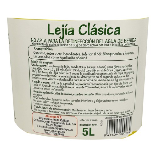 PRODUCTO ECONÓMICO ALCAMPO Lejía 5 l.