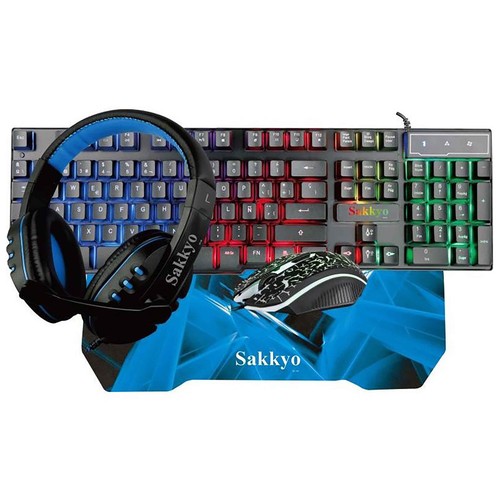 Set gaming SAKKYO RKM8165, teclado, ratón, auriculares y alfombrilla.