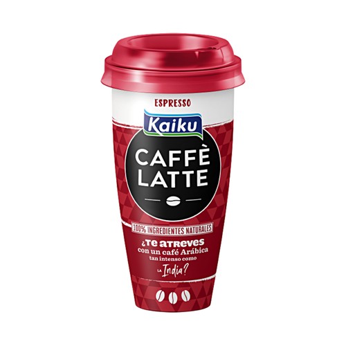 Bebida de café Arábica intenso con un toque de leche KAIKU Caffe latte espresso 230 ml.