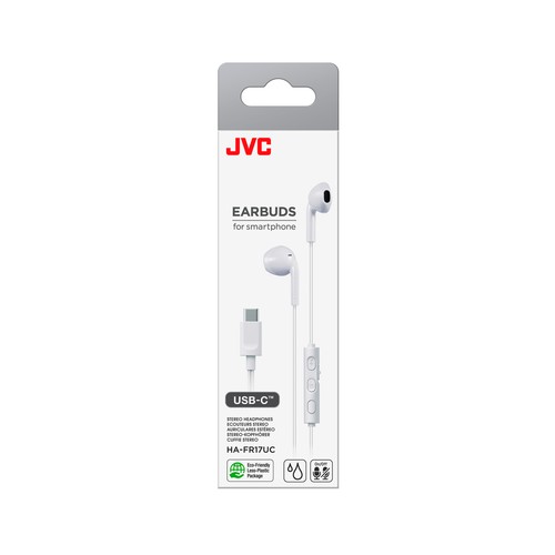 Auriculares de botón JVC, color blanco, USB-C.