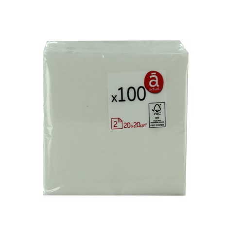 Servilletas de papel desechables 20 x 20 cm 2 capas blancas ACTUEL 100 uds.