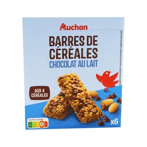 PRODUCTO ALCAMPO Cereales en barrita con chocolate PRODUCTO ALCAMPO barrita de 21 gr, pack de 6 uds.