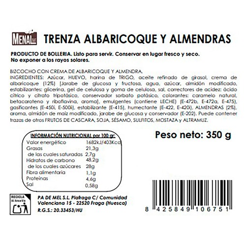 Trenza con crema de albaricoque y almendras 350 g. 