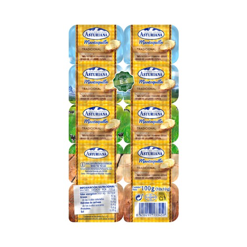 Mantequilla tradicional en micropastillas, envasadas de forma individual CENTRAL LECHERA ASTURIANA 12 x 8 g.
