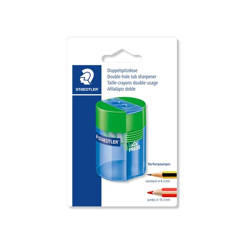 Sacapuntas con cuerpo y depósito de plástico transparente  con dos agujeros STAEDTLER.