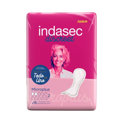 INDASEC Discreet Compresas de incontinencia microplus para pérdidas de orina leves 16 uds.