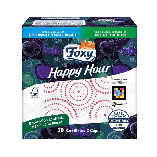 FOXY Servilletas de papel desechables estampado, Happy Hour 60 uds 2 capas