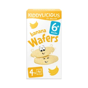 KIDDILIDIOUS Wafers (galletas) de arroz sabor a plátano, a partir de 6 meses 4 x 4 g.