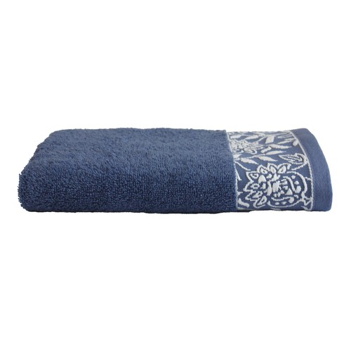 Toalla tocador de 450 gm, diseño cenefa jacquard, color azul marino, ALMEIDA.