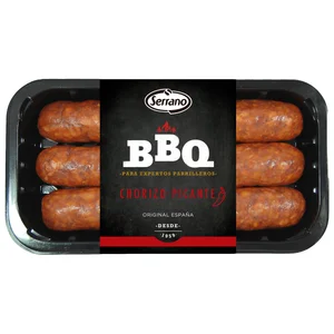 Bandeja con chorizos picantes especiales para barbacoa SERRANO 400 g.