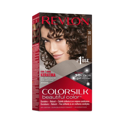 REVLON Colorsilk tono 30 Castaño oscuro Coloración permanente sin amoniaco.