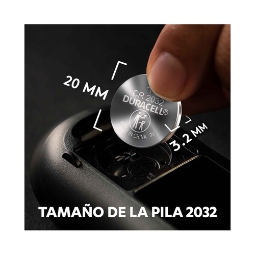 Pack de 2 pilas de botón de litio CR2032, 3V, DURACELL.