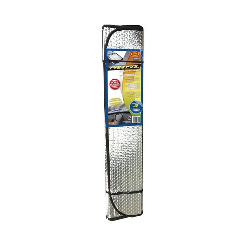 Parasol aluminizado plegable con cortina térmica reflectora y medida de 145x80 centímetros ROLMOVIL.