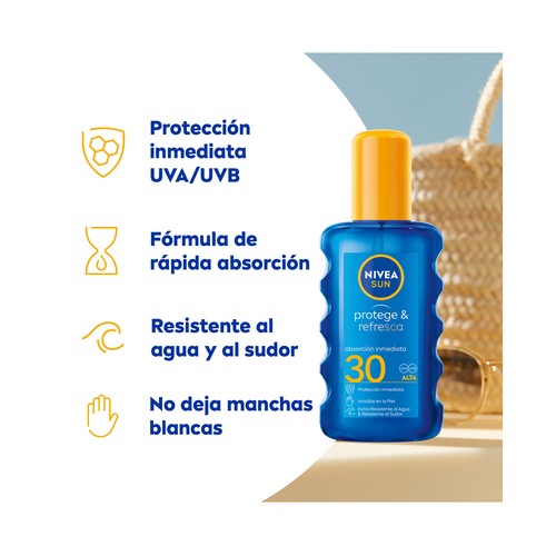 NIVEA Sun protege & refresca Protector solar en spray, con acción refrescanmte y FPS 30 (alta) 200 ml.