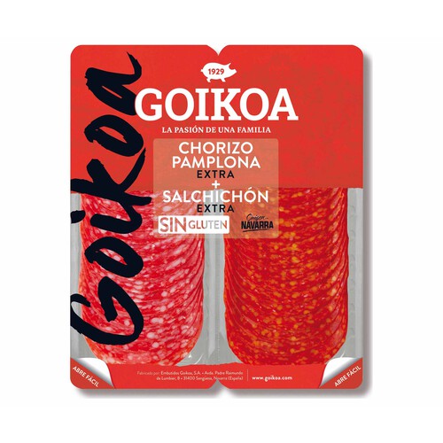 GOIKOA Chorizo de Pamplona y salchichón de categoria extra, cortados en lonchas 2 x 90 g.