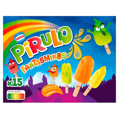 PIRULO Mini polos sin gluten, con formas de fantasmas de diferentes sabores y colores fantasmikos 15 x 15 ml.