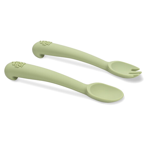 Cuchara tenedor INTERBABY de silicona, color verde.