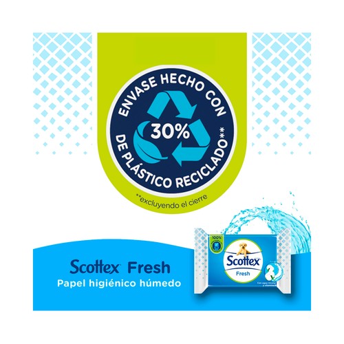 SCOTTEX Fresh Papel higiénico húmedo (toallitas WC), con agua micelar y vitamina E 74 uds.