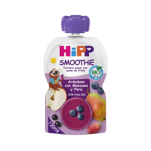 HIPP Bio Bolsita de smoothie de arándanos, con manzana y pera, ecológicas, a partir de 6 meses 120 ml.
