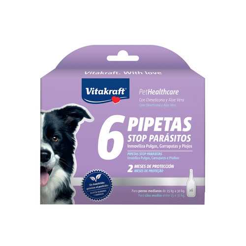 VITAKRAFT Pipetas stop parásitos para perro medianos de 15 a 30 kg. VITAKRAFT 6 uds.