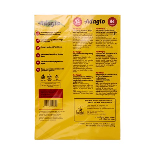 Paquete de 200 hojas de papel de 5 colores diferentes en tonos intensos tamaño DIN A4 de 80g REY.