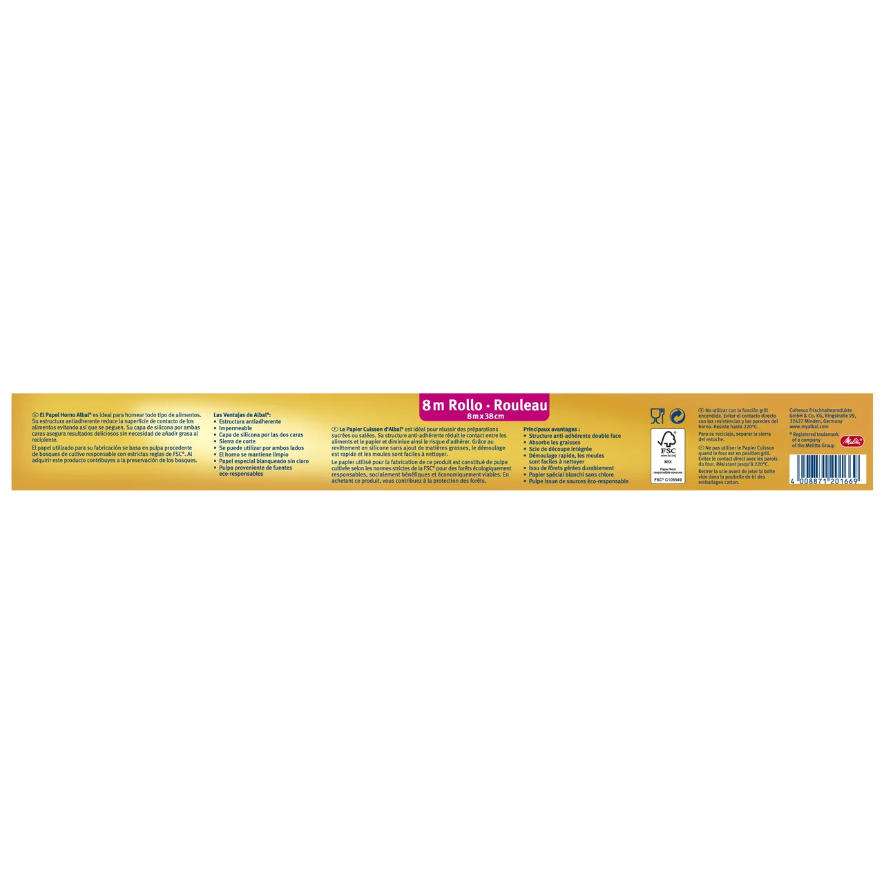 ALBAL Papel de horno 8 metros ALBAL ZIPLOC 1 ud.
