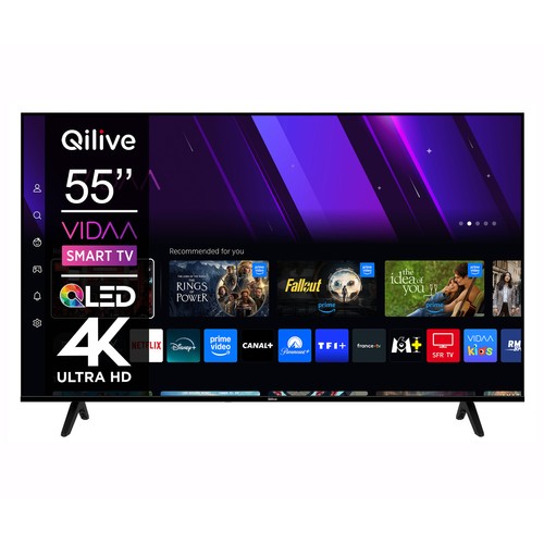 Televisión 139,7 cm (55") QLED QILIVE Q55QS261B, 4K, Dolby audio, VIDAA, Bluetooth, 2USB, 3HDMI, color negro, 60Hz