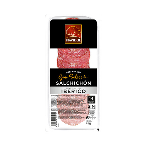 NAVIDUL Salchichón con carne de cerdo ibérico, sin gluten y cortado en lonchas NAVIDUL Gran selección 45 g.