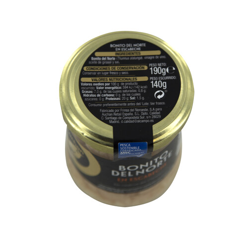 ALCAMPO GOURMET Bonito del Norte en escabeche MSC (Pesca sostenible certificada) ALCAMPO GOURMET 140 g.