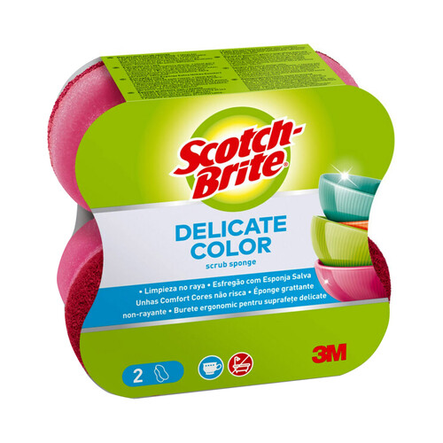 SCOTCH-BRITE Delicate color Estropajo de fibra con esponja especial 2 uds.