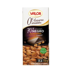 Imagen de VALOR Chocolate 70% negro con almendras enteras 0% azúcares añadidos 150 g.