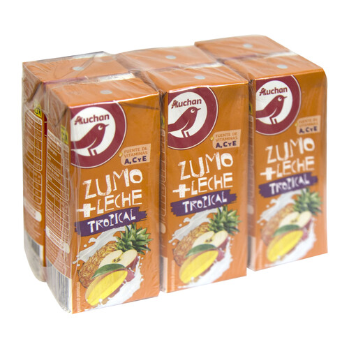 Leche y zumo de frutas tropicales (piña, manzana, mango) PRODUCTO ALCAMPO 6 x 200 ml.