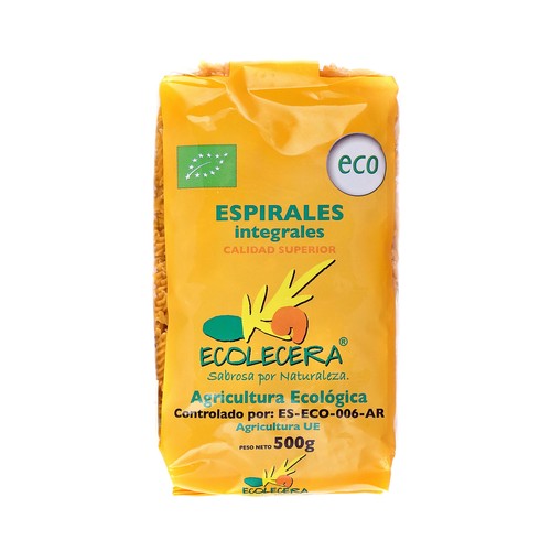 ECOLOCERA Pasta espirales integrales de calidad superior, ecológicas 500 g.