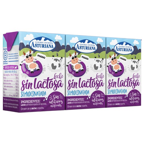 CENTRAL LECHERA ASTURIANA Leche semidesnatada sin lactosa 3 x 200 ml.