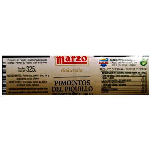 MARZO Pimientos de piquillo en tiras 325 g.