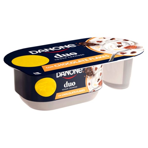 DANONE Duo Yogur cremoso azucarado con copos de maiz cubiertos de chocolate 102 g.