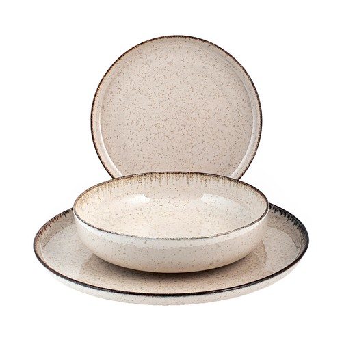 Vajilla completa de 12 piezas fabricada en porcelana color marfil, Pearl PENGO